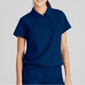 Greys Anatomy Perseverance Scrub Shirt Womens Medium Blue New Zip Banded Waist